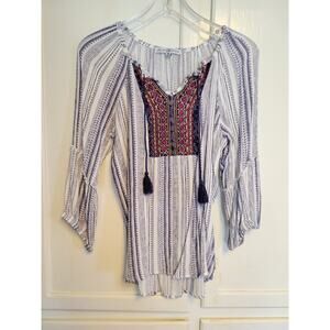 Dylan Ryan-Boho Peasant Top Size M Aztec Print 3/4 Length Sleeve Rayon (1009)